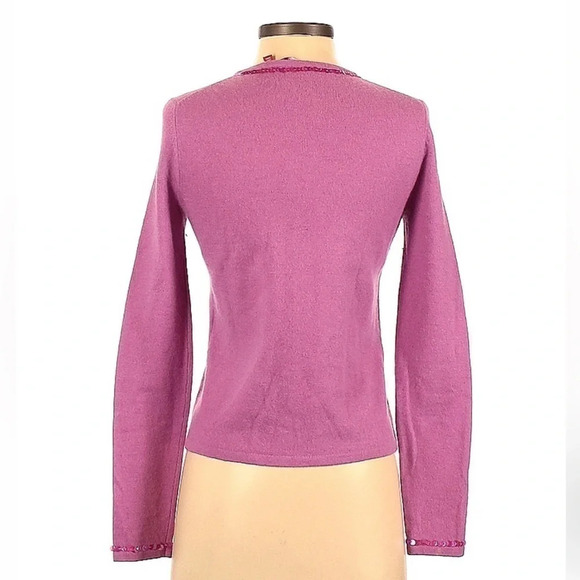 AK Ann Klein | Mauve Sequin Lambswool Angora Blend Button Down Cardigan Size XS - Picture 2 of 2